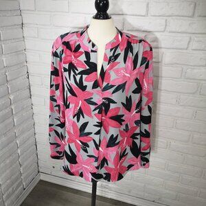 Nic+Zoe Ladies Size XL Grey Pink Black White V-neck Loose Fit Blouse